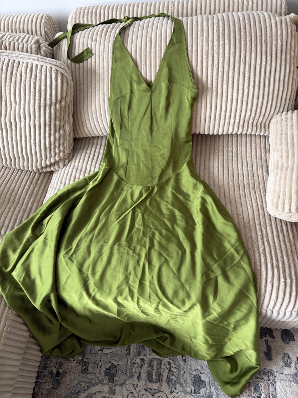Green Halter Silk Dress
